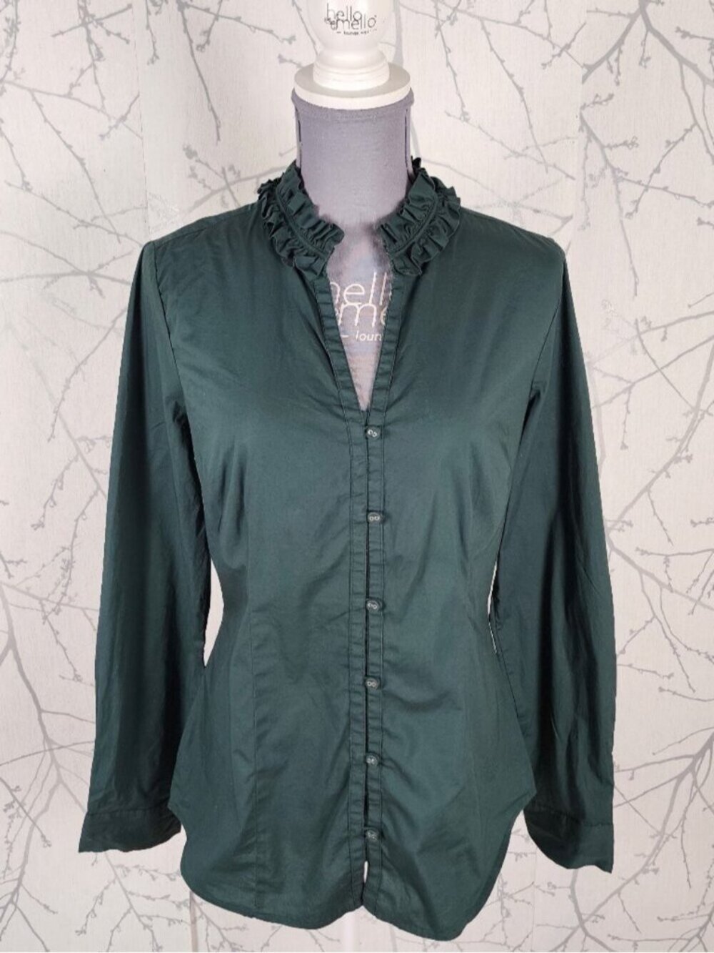 Banana Republic Forest Green Ruffle Collar V-Neck Blouse